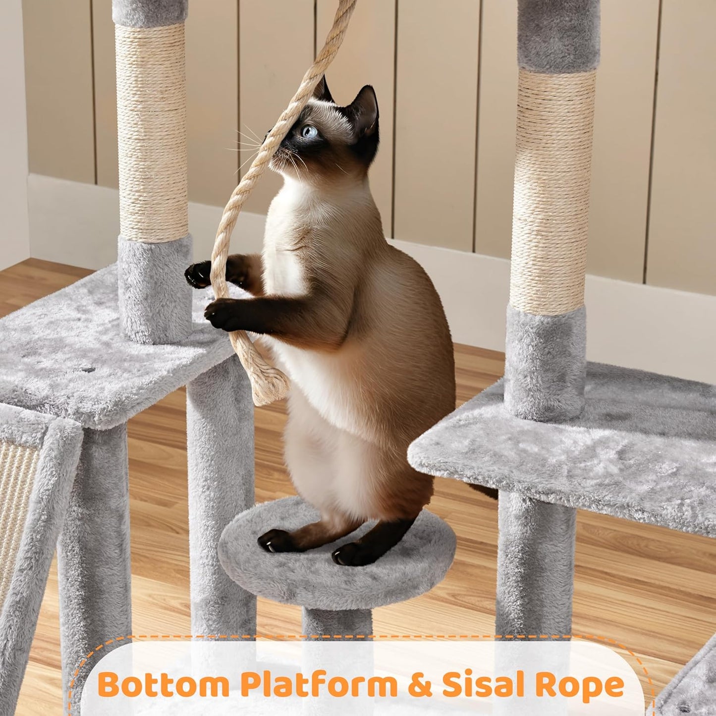 Multi-Level Rotatable Cat Tree - 53.5-Inch Indoor Tower for Kittens and Large Cats with Scratching Posts and Climbing Features, Light Gray
