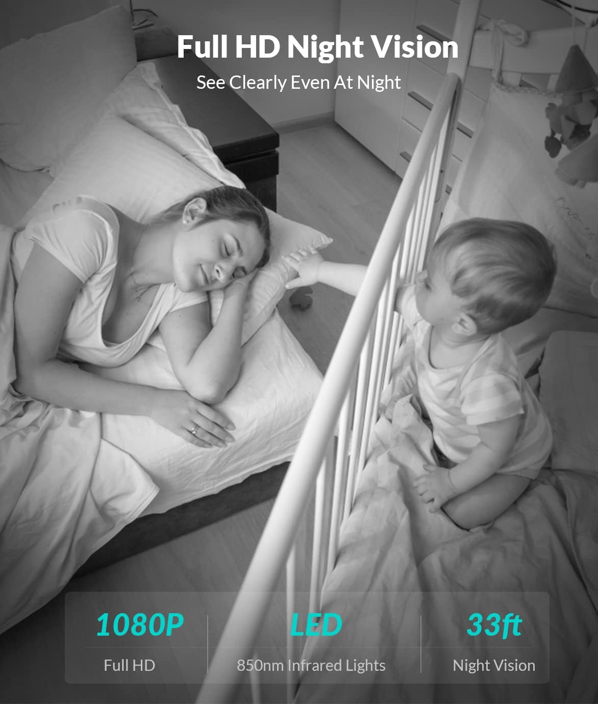 Indoor 1080P Full HD WiFi Security Camera with Two-Way Audio, Night Vision, AI Human Detection, and Cloud Storage - Perfect for Monitoring Pets and Infants, White