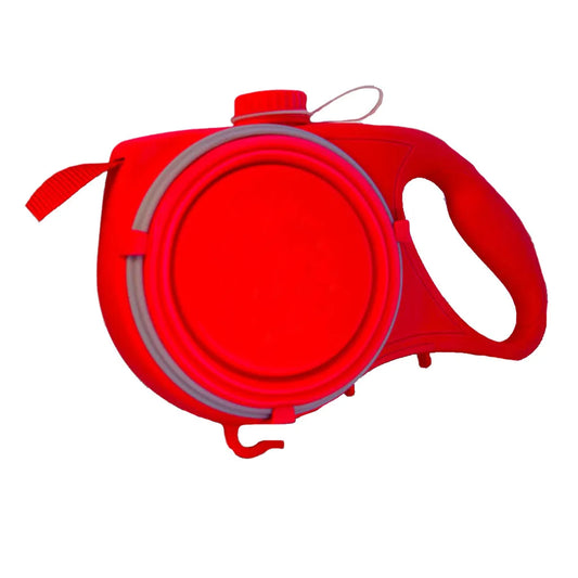 4-in-1 Retractable Nylon Dog Leash with Integrated Water Bottle and Bowl for Active Pet Walking and Running