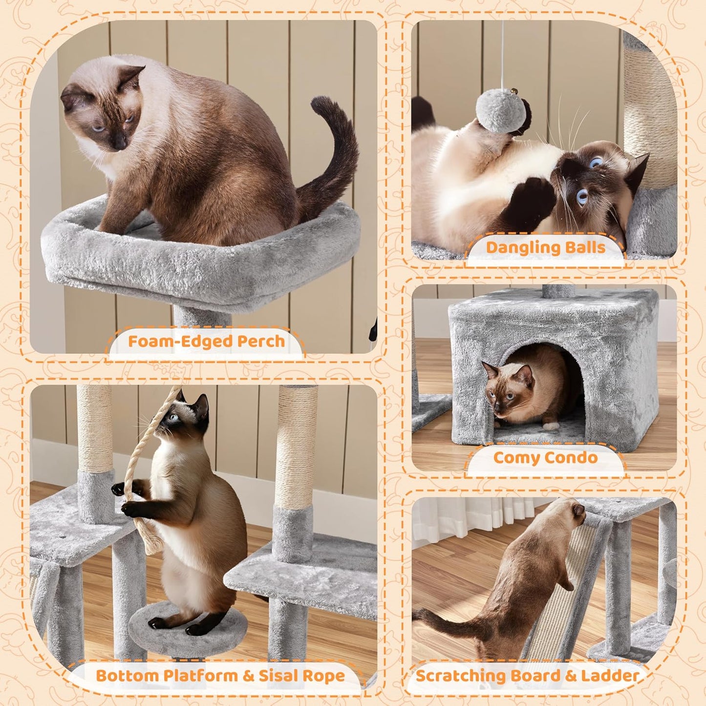 Multi-Level Rotatable Cat Tree - 53.5-Inch Indoor Tower for Kittens and Large Cats with Scratching Posts and Climbing Features, Light Gray