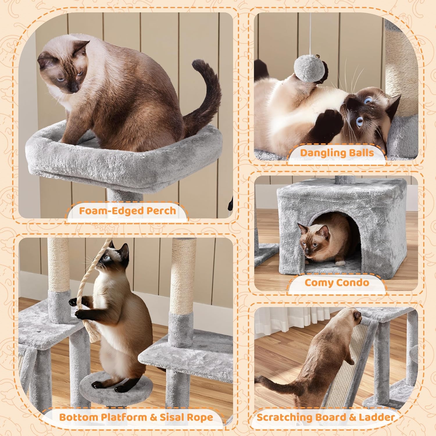 Multi-Level Rotatable Cat Tree - 53.5-Inch Indoor Tower for Kittens and Large Cats with Scratching Posts and Climbing Features, Light Gray