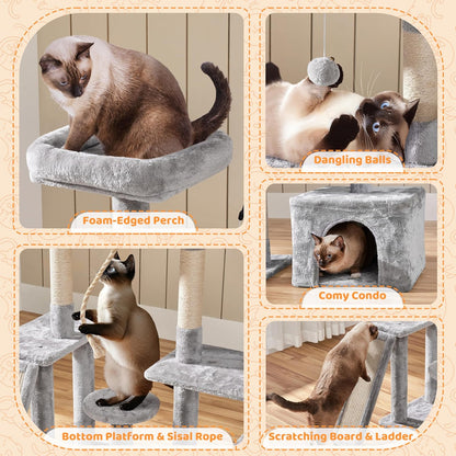 Multi-Level Rotatable Cat Tree - 53.5-Inch Indoor Tower for Kittens and Large Cats with Scratching Posts and Climbing Features, Light Gray