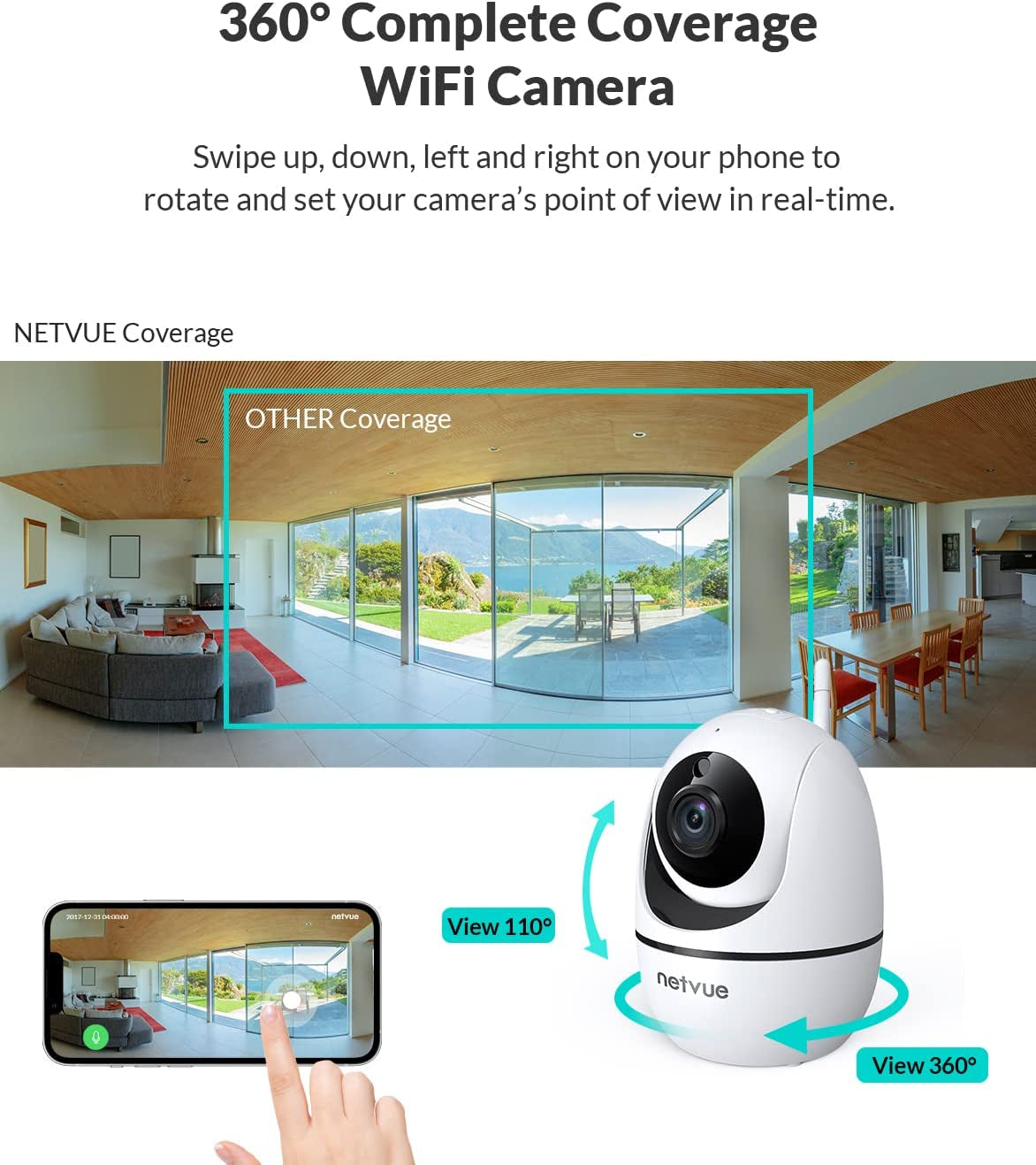 Indoor 1080P Full HD WiFi Security Camera with Two-Way Audio, Night Vision, AI Human Detection, and Cloud Storage - Perfect for Monitoring Pets and Infants, White