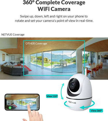 Indoor 1080P Full HD WiFi Security Camera with Two-Way Audio, Night Vision, AI Human Detection, and Cloud Storage - Perfect for Monitoring Pets and Infants, White