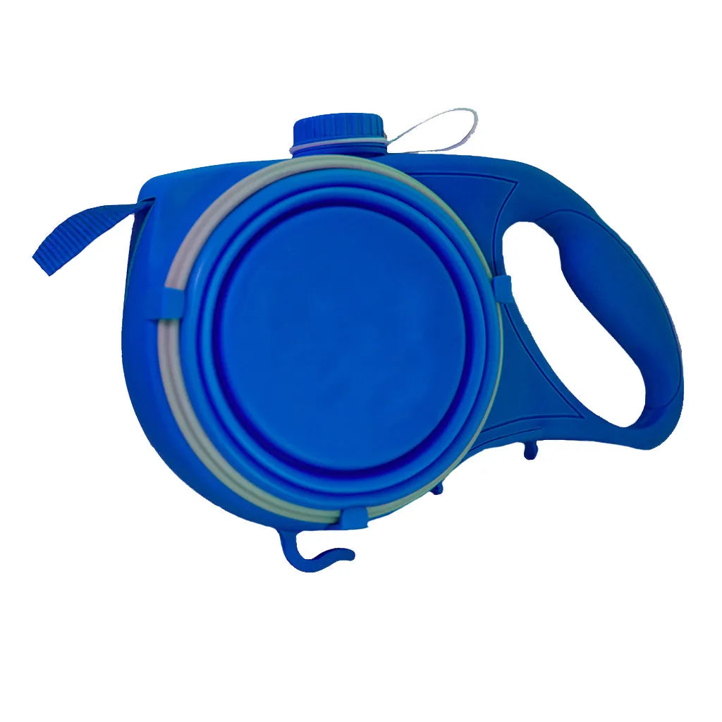4-in-1 Retractable Nylon Dog Leash with Integrated Water Bottle and Bowl for Active Pet Walking and Running