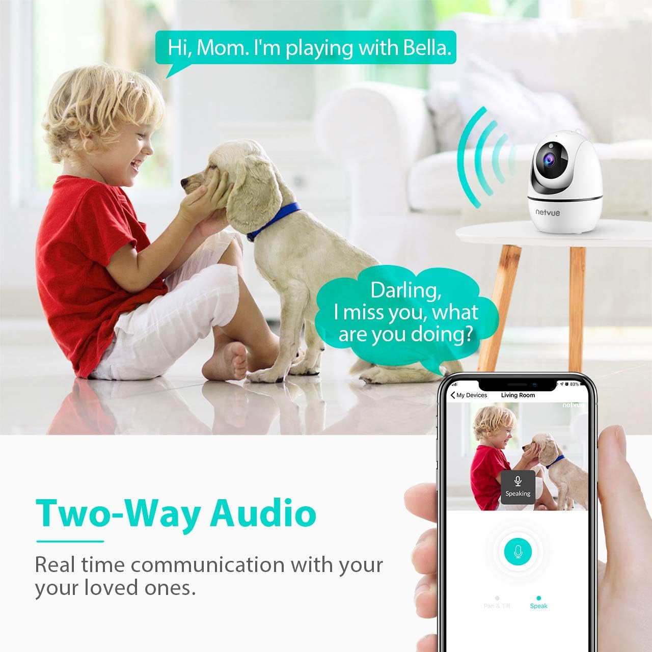 Indoor 1080P Full HD WiFi Security Camera with Two-Way Audio, Night Vision, AI Human Detection, and Cloud Storage - Perfect for Monitoring Pets and Infants, White