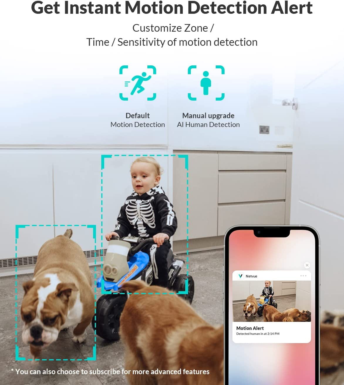 Indoor 1080P Full HD WiFi Security Camera with Two-Way Audio, Night Vision, AI Human Detection, and Cloud Storage - Perfect for Monitoring Pets and Infants, White